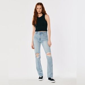 Hollister Ultra High-Rise Ripped Light Wash 90s Vintage Straight Jeans